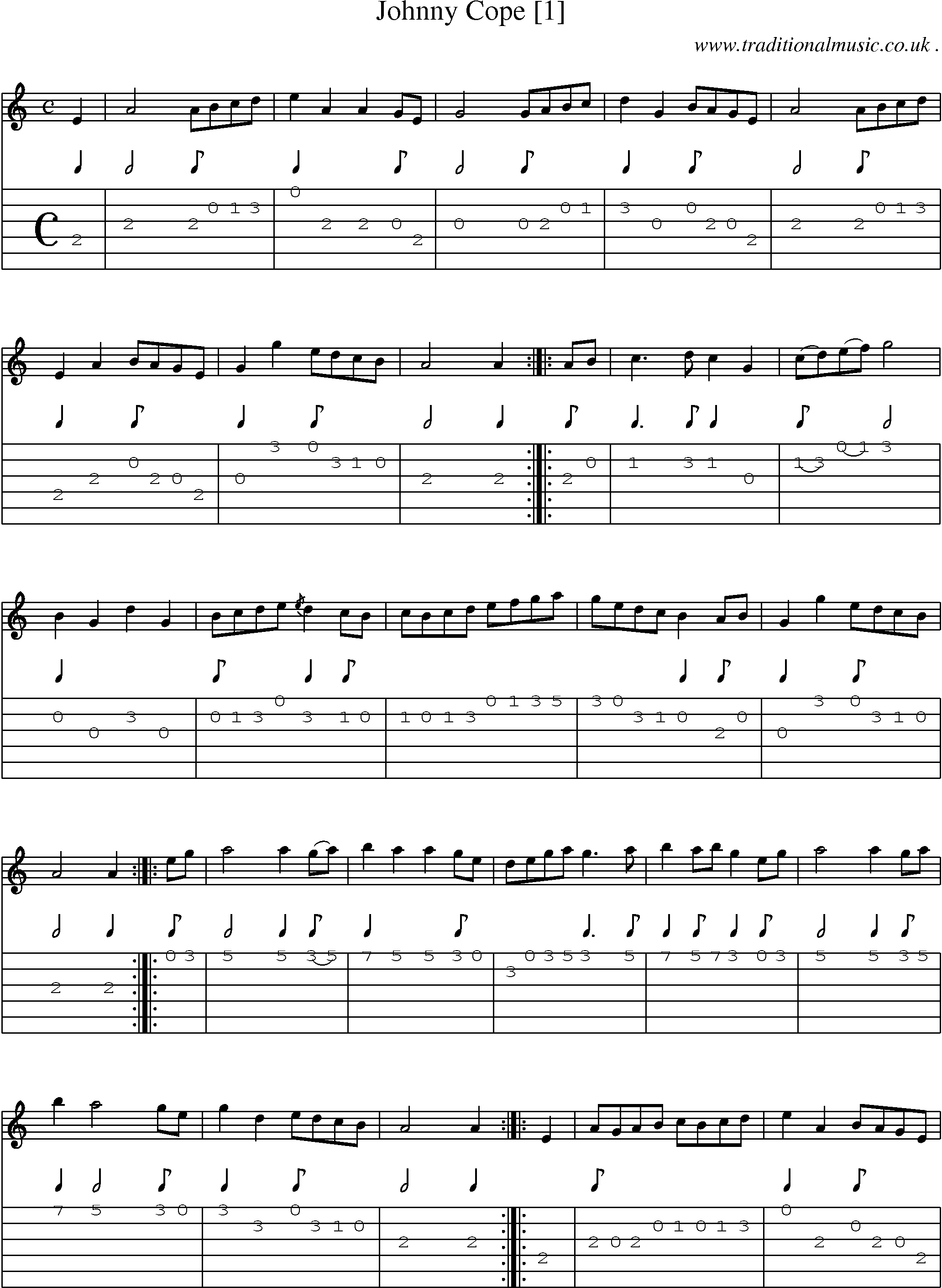 Sheet-music  score, Chords and Guitar Tabs for Johnny Cope [1]